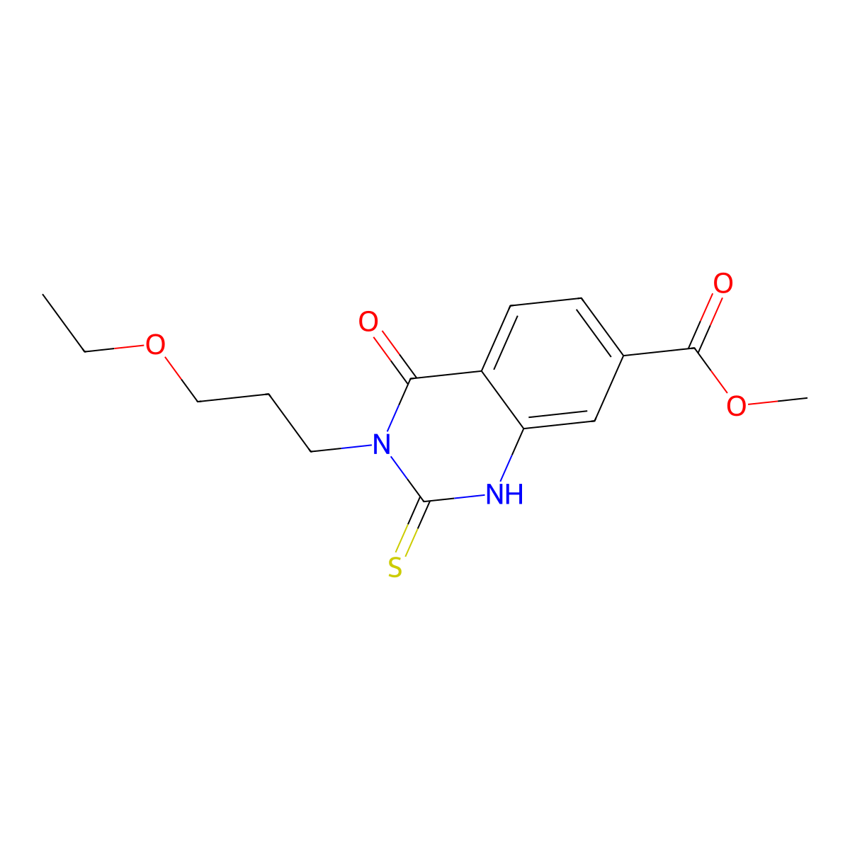Methyl 3-(3-ethoxypropyl)-4-oxo-2-thioxo-1,2,3,4-tetrahydroquinazoline-7-carboxylate molecular structure, CAS 725691-81-6