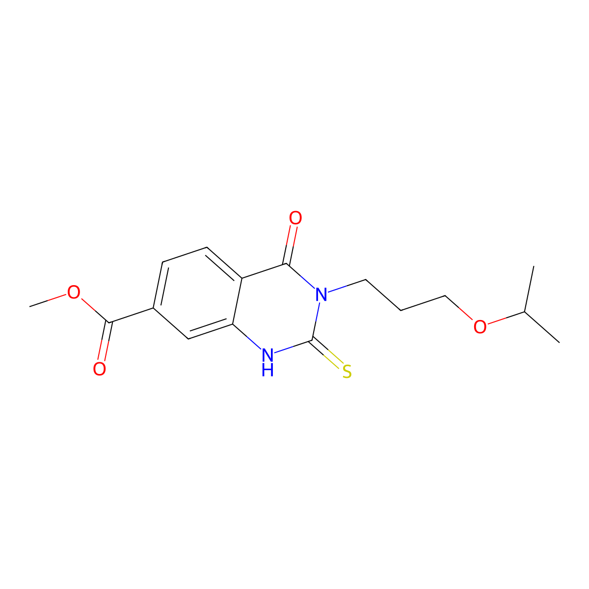 Methyl 3-(3-isopropoxypropyl)-4-oxo-2-thioxo-1,2,3,4-tetrahydroquinazoline-7-carboxylate molecular structure, CAS 725691-82-7