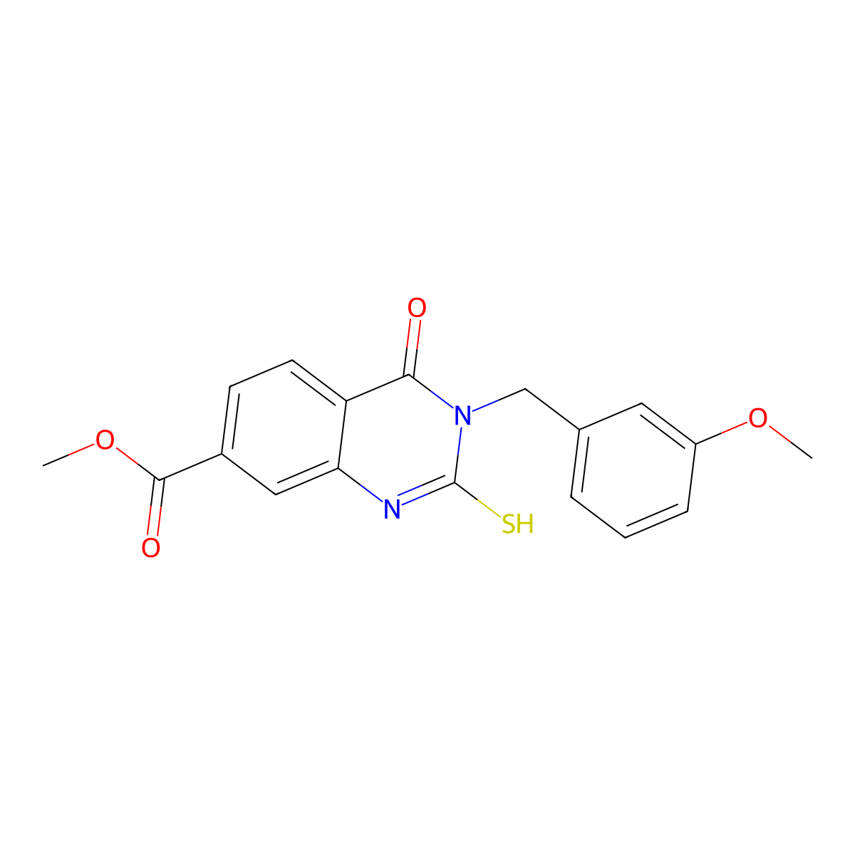 Methyl 3-(3-methoxybenzyl)-4-oxo-2-thioxo-1,2,3,4-tetrahydroquinazoline-7-carboxylate molecular structure, CAS 725691-84-9