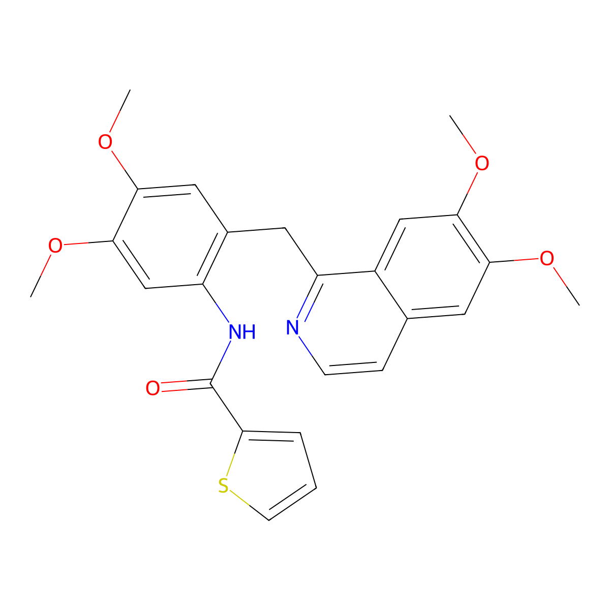N-(2-((6,7-dimethoxyisoquinolin-1-yl)methyl)-4,5-dimethoxyphenyl)thiophene-2-carboxamide molecular structure, CAS 725692-49-9