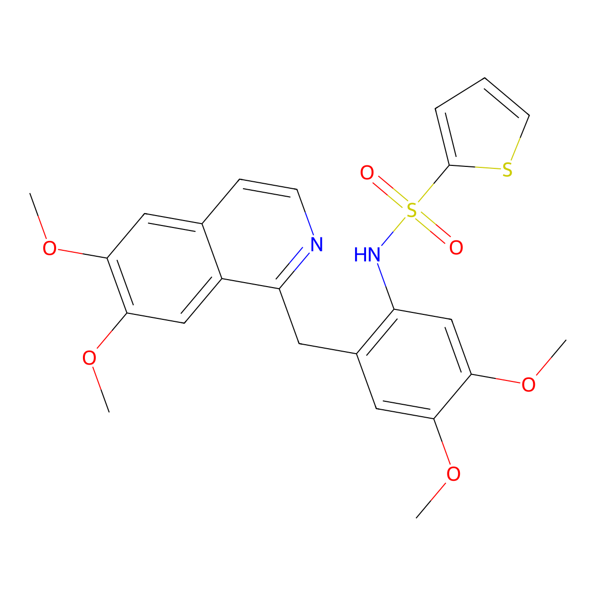 N-[2-[(6,7-dimethoxyisoquinolin-1-yl)methyl]-4,5-dimethoxyphenyl]thiophene-2-sulfonamide molecular structure, CAS 725692-55-7