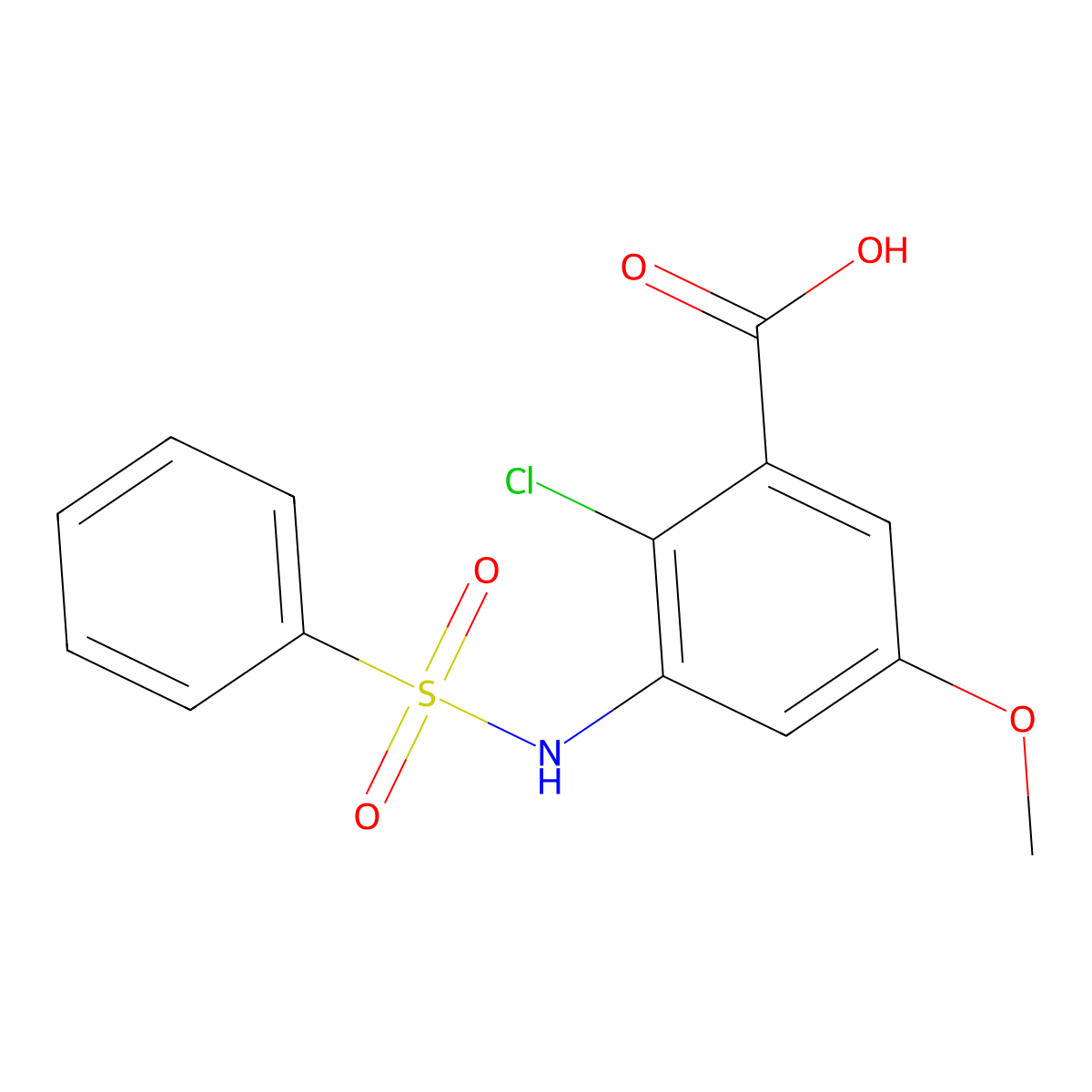 2-Chloro-5-methoxy-3-[(phenylsulfonyl)amino]benzoic acid molecular structure, CAS 725692-72-8