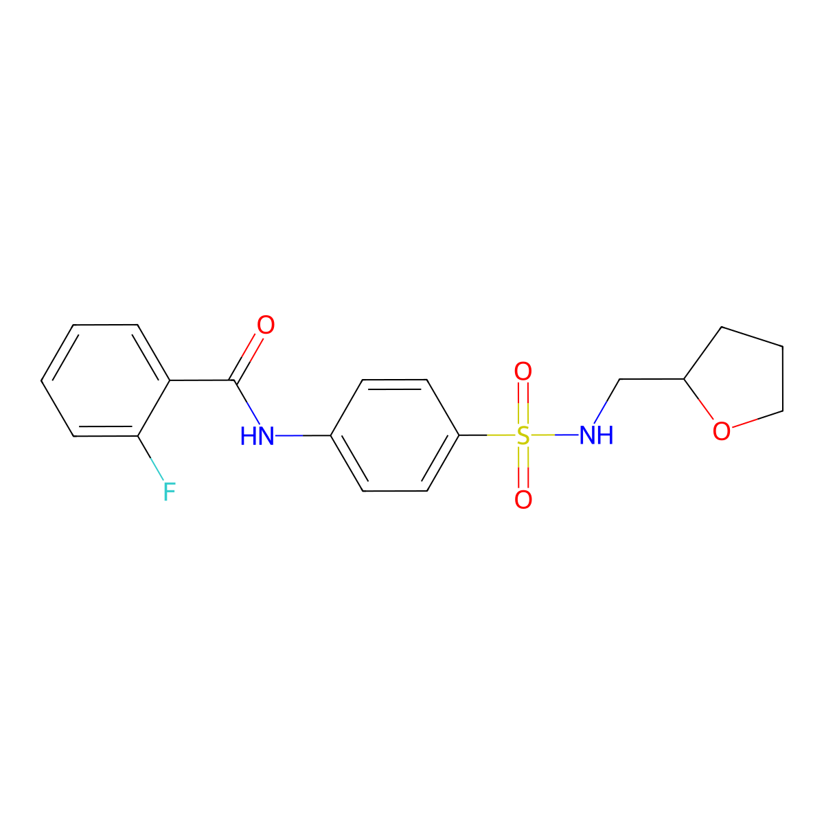 2-fluoro-N-[4-(oxolan-2-ylmethylsulfamoyl)phenyl]benzamide molecular structure, CAS 725693-38-9