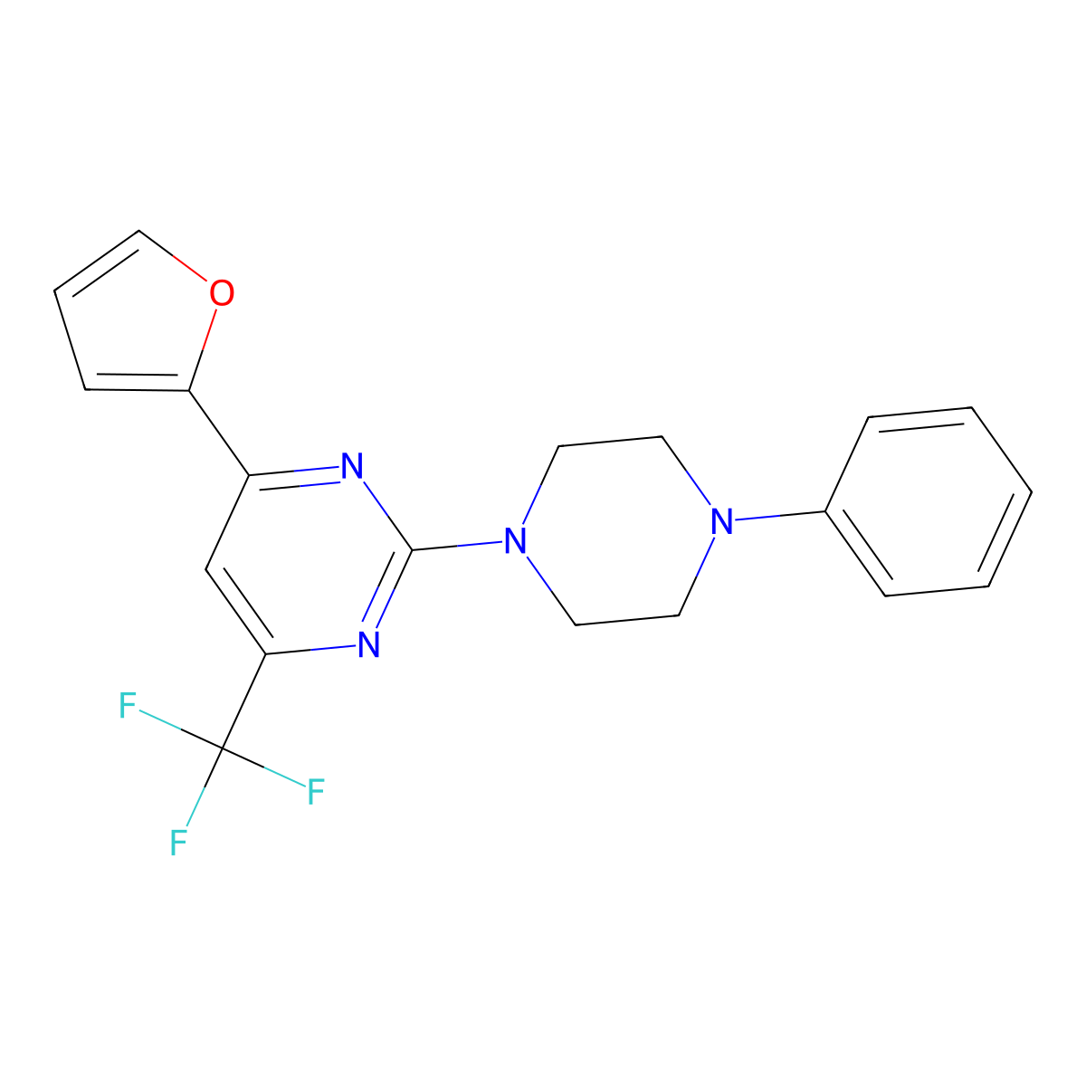 4-(Furan-2-yl)-2-(4-phenylpiperazin-1-yl)-6-(trifluoromethyl)pyrimidine molecular structure, CAS 725695-64-7