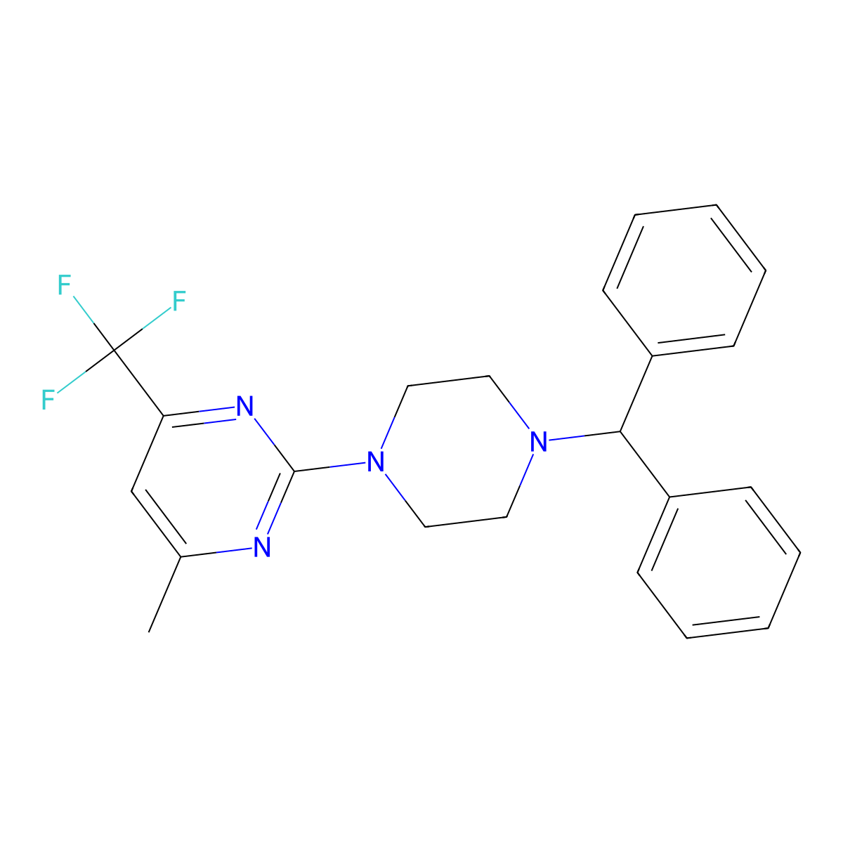 2-(4-Benzhydrylpiperazin-1-yl)-4-methyl-6-(trifluoromethyl)pyrimidine molecular structure, CAS 725696-13-9