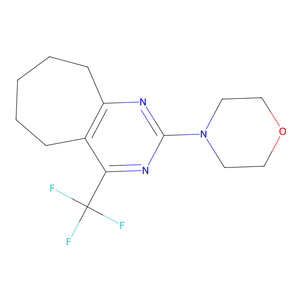 4-[4-(trifluoromethyl)-6,7,8,9-tetrahydro-5H-cyclohepta[d]pyrimidin-2-yl]morpholine molecular structure, CAS 725696-15-1