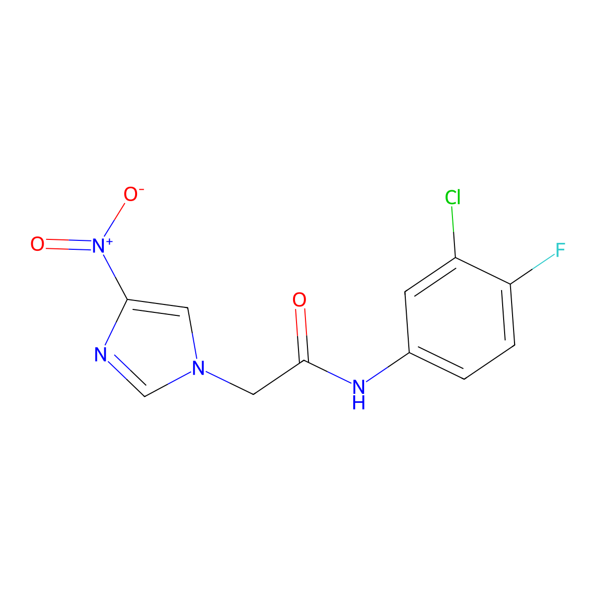 N-(3-chloro-4-fluorophenyl)-2-(4-nitroimidazol-1-yl)acetamide molecular structure, CAS 725696-44-6