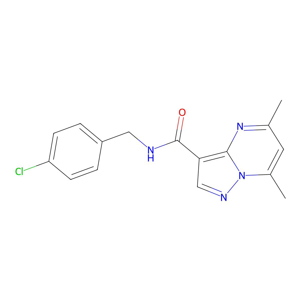 N-(4-chlorobenzyl)-5,7-dimethylpyrazolo[1,5-a]pyrimidine-3-carboxamide molecular structure, CAS 725696-65-1