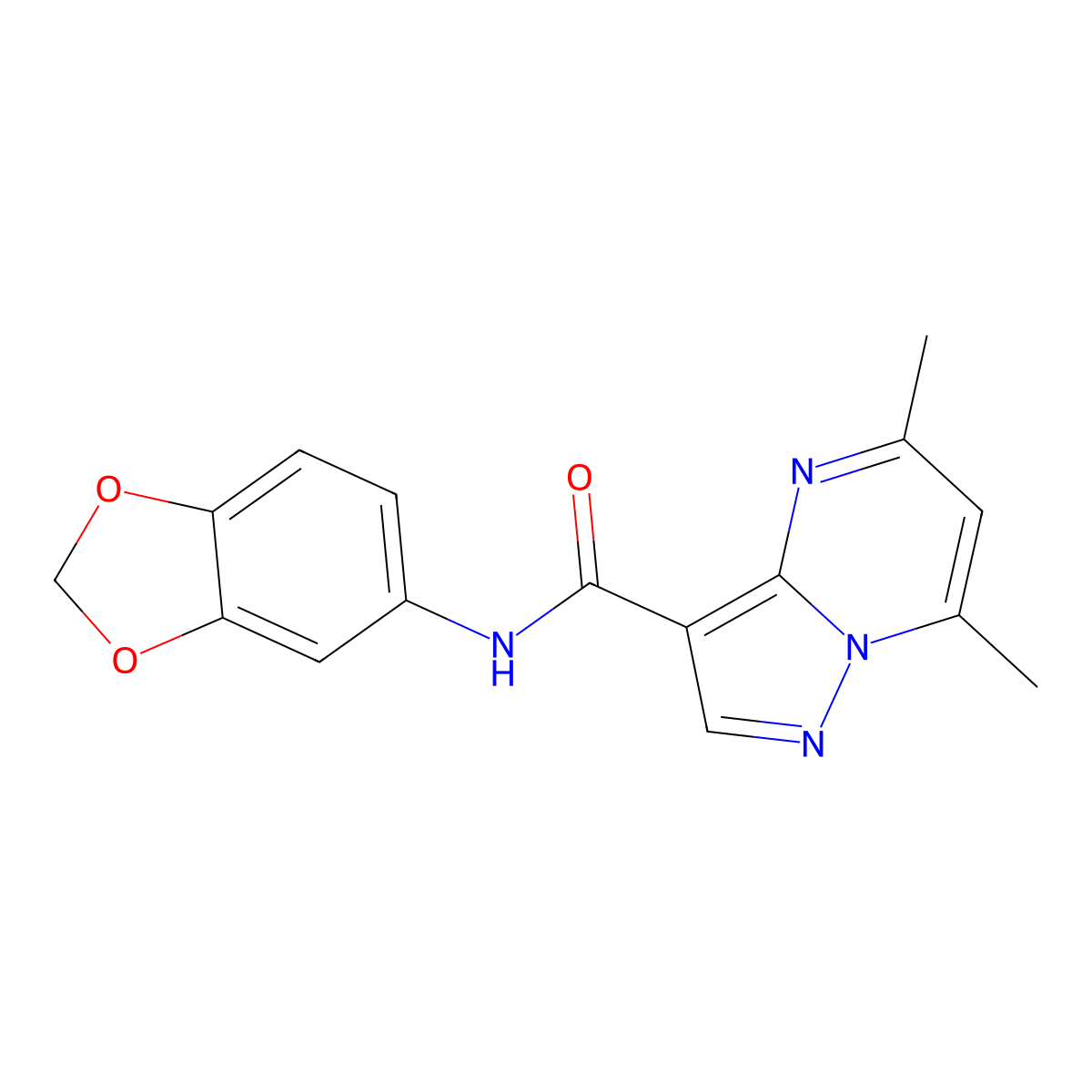 N-(1,3-benzodioxol-5-yl)-5,7-dimethylpyrazolo[1,5-a]pyrimidine-3-carboxamide molecular structure, CAS 725696-66-2
