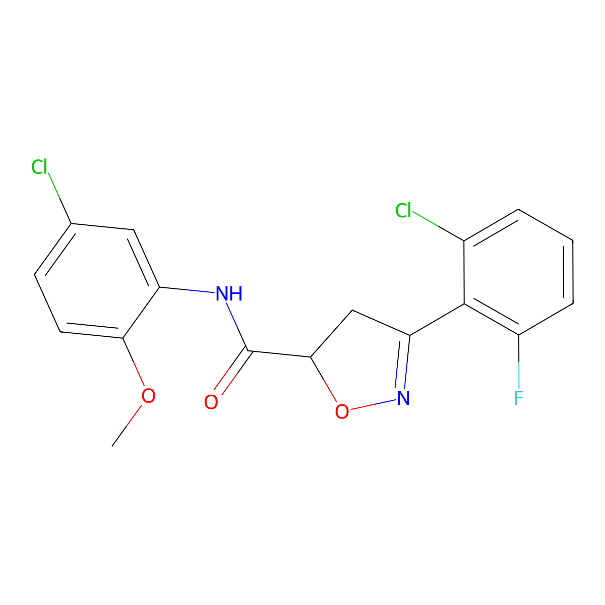 3-(2-chloro-6-fluorophenyl)-N-(5-chloro-2-methoxyphenyl)-4,5-dihydro-1,2-oxazole-5-carboxamide molecular structure, CAS 725696-81-1