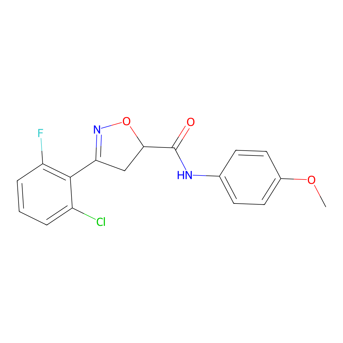 3-(2-chloro-6-fluorophenyl)-N-(4-methoxyphenyl)-4,5-dihydro-5-isoxazolecarboxamide molecular structure, CAS 725696-83-3