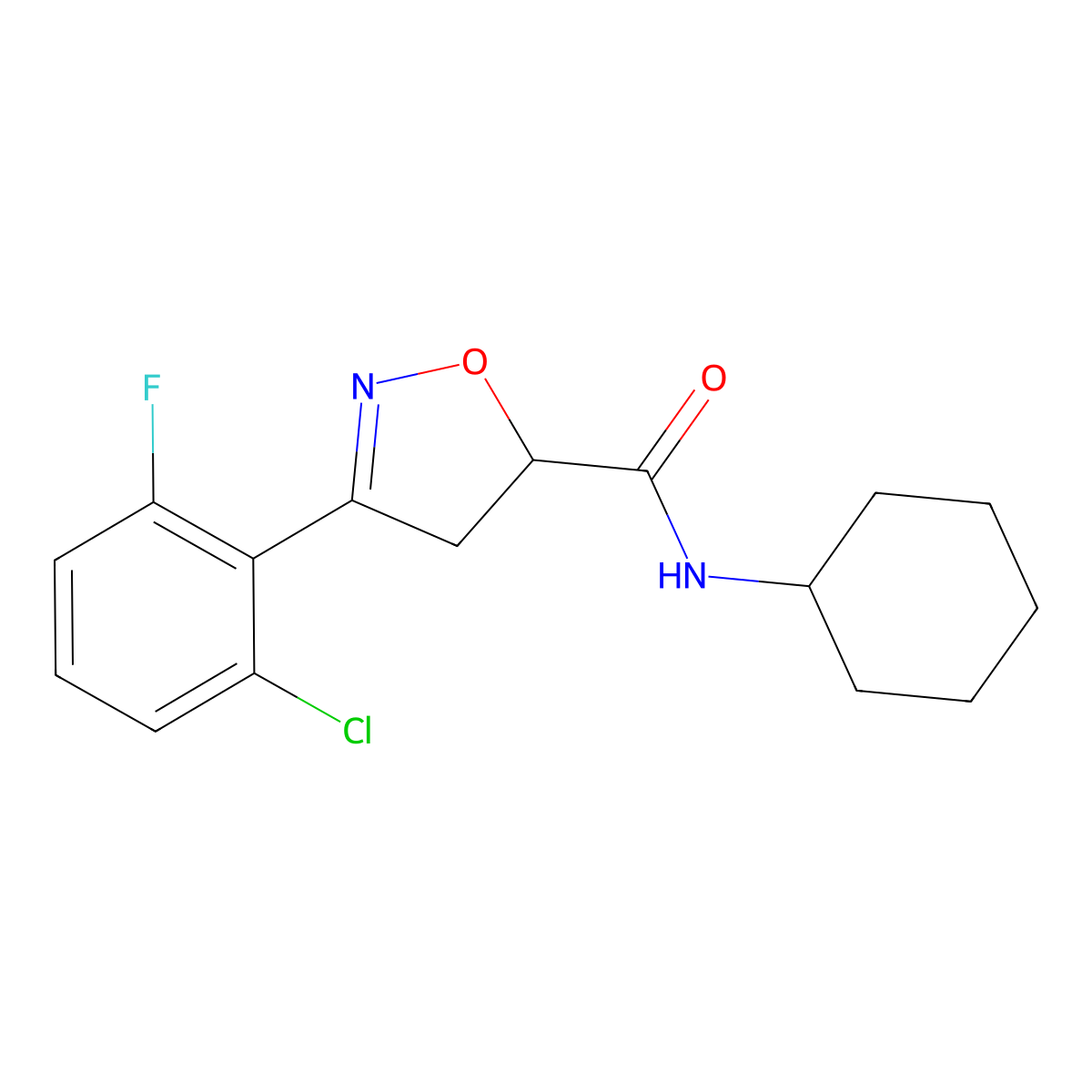 3-(2-chloro-6-fluorophenyl)-N-cyclohexyl-4,5-dihydro-5-isoxazolecarboxamide molecular structure, CAS 725696-85-5