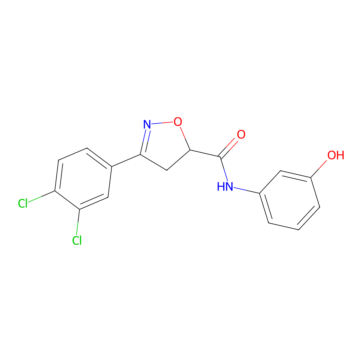 3-(3,4-dichlorophenyl)-N-(3-hydroxyphenyl)-4,5-dihydro-5-isoxazolecarboxamide molecular structure, CAS 725696-94-6