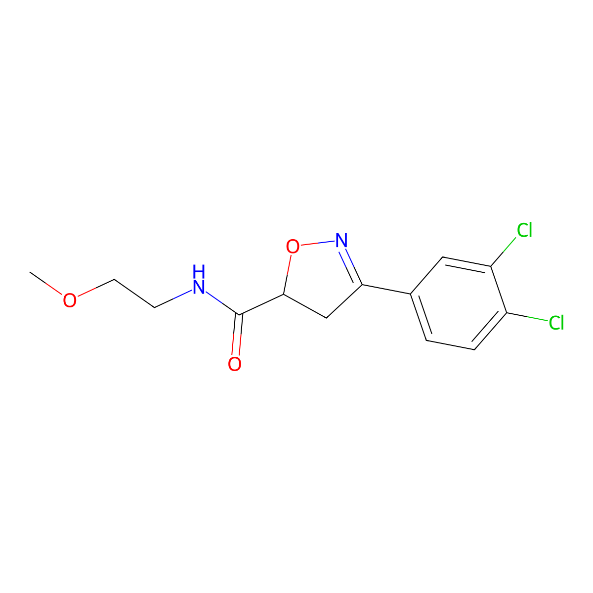 3-(3,4-dichlorophenyl)-N-(2-methoxyethyl)-4,5-dihydro-1,2-oxazole-5-carboxamide molecular structure, CAS 725696-97-9