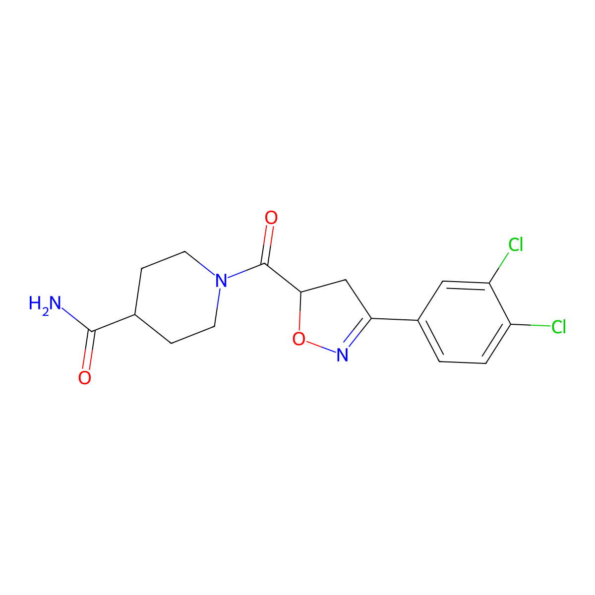 1-[3-(3,4-Dichlorophenyl)-4,5-dihydro-1,2-oxazole-5-carbonyl]piperidine-4-carboxamide molecular structure, CAS 725697-03-0