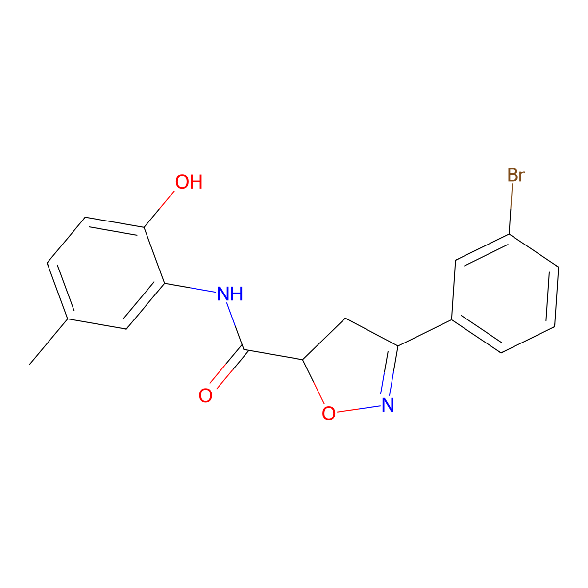 3-(3-bromophenyl)-N-(2-hydroxy-5-methylphenyl)-4,5-dihydro-5-isoxazolecarboxamide molecular structure, CAS 725697-06-3