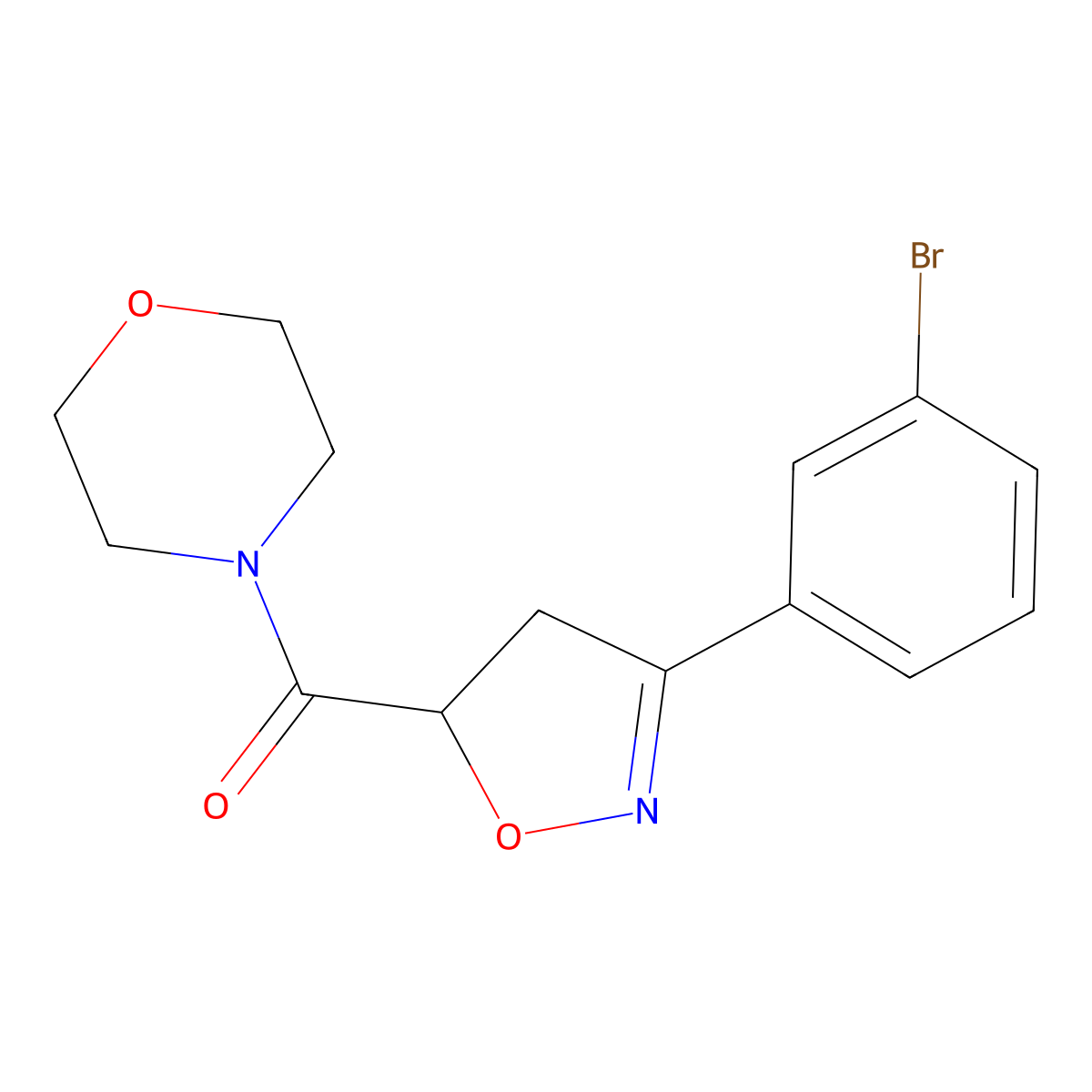 [3-(3-Bromophenyl)-4,5-dihydro-1,2-oxazol-5-yl]-morpholin-4-ylmethanone molecular structure, CAS 725697-10-9