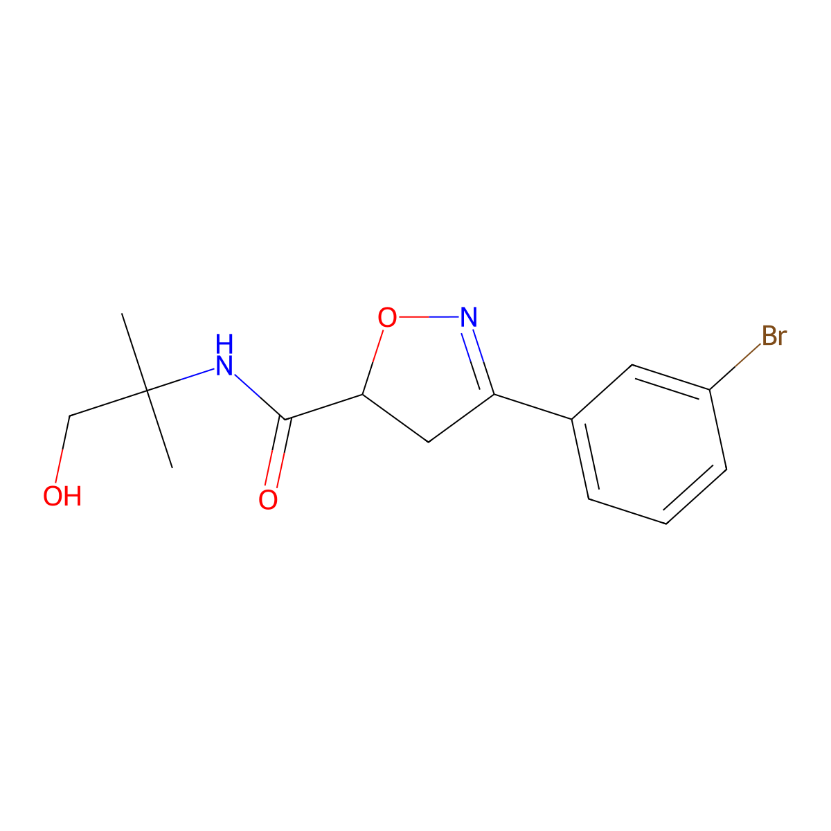 3-(3-bromophenyl)-N-(1-hydroxy-2-methylpropan-2-yl)-4,5-dihydro-1,2-oxazole-5-carboxamide molecular structure, CAS 725697-17-6