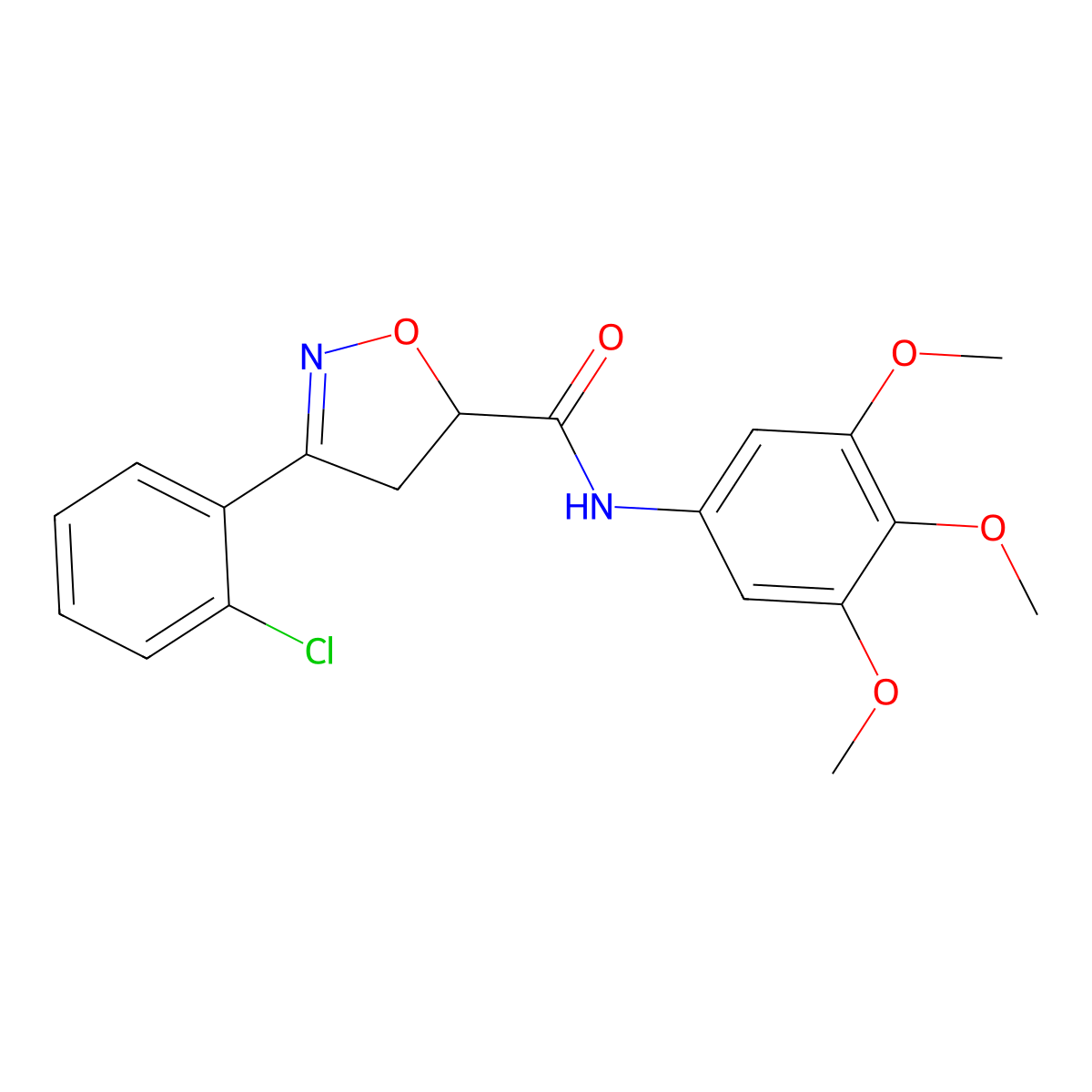 3-(2-chlorophenyl)-N-(3,4,5-trimethoxyphenyl)-4,5-dihydro-1,2-oxazole-5-carboxamide molecular structure, CAS 725697-23-4