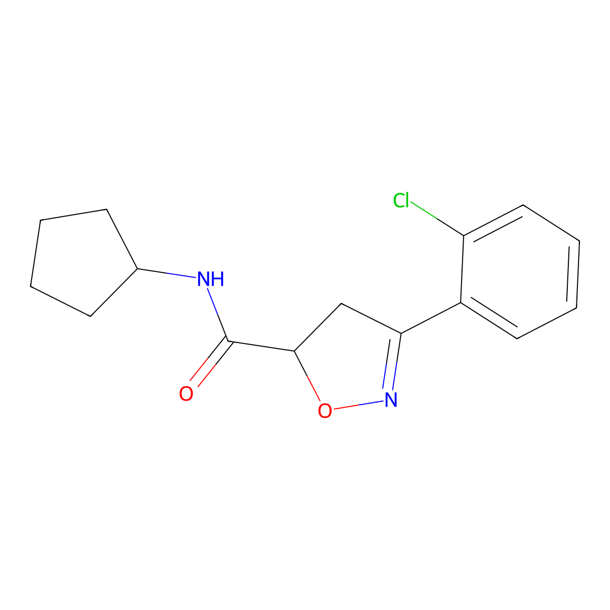 3-(2-chlorophenyl)-N-cyclopentyl-4,5-dihydro-1,2-oxazole-5-carboxamide molecular structure, CAS 725697-25-6