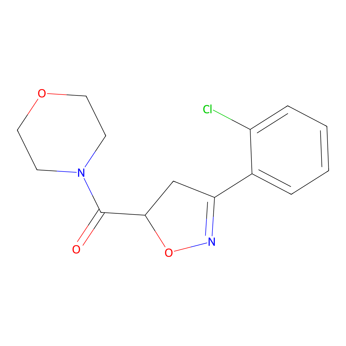 [3-(2-Chlorophenyl)-4,5-dihydro-1,2-oxazol-5-yl]-morpholin-4-ylmethanone molecular structure, CAS 725697-26-7