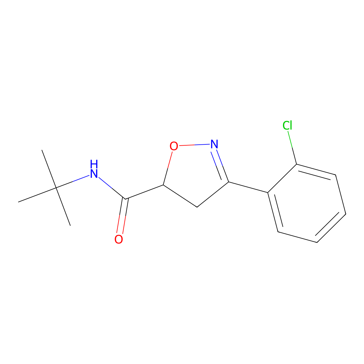 N-tert-butyl-3-(2-chlorophenyl)-4,5-dihydro-1,2-oxazole-5-carboxamide molecular structure, CAS 725697-29-0