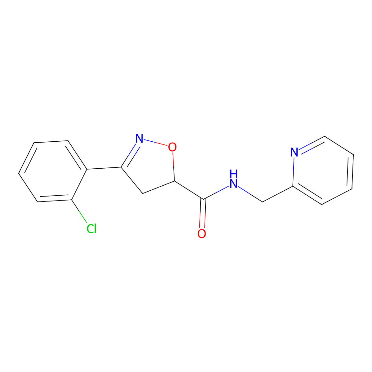 3-(2-chlorophenyl)-N-(pyridin-2-ylmethyl)-4,5-dihydro-1,2-oxazole-5-carboxamide molecular structure, CAS 725697-30-3