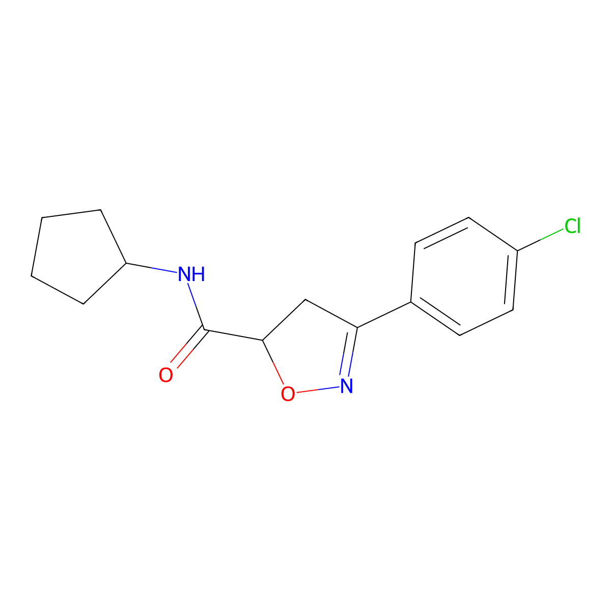 3-(4-chlorophenyl)-N-cyclopentyl-4,5-dihydro-1,2-oxazole-5-carboxamide molecular structure, CAS 725697-50-7