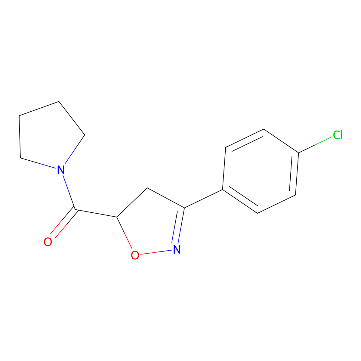 [3-(4-Chlorophenyl)-4,5-dihydro-1,2-oxazol-5-yl]-pyrrolidin-1-ylmethanone molecular structure, CAS 725697-51-8