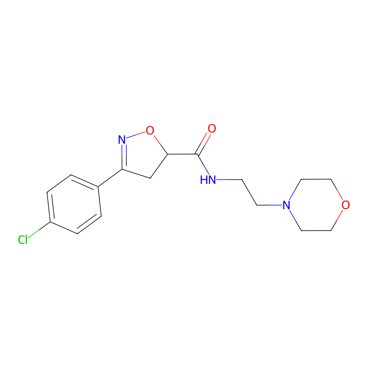 3-(4-chlorophenyl)-N-(2-morpholin-4-ylethyl)-4,5-dihydro-1,2-oxazole-5-carboxamide molecular structure, CAS 725697-52-9