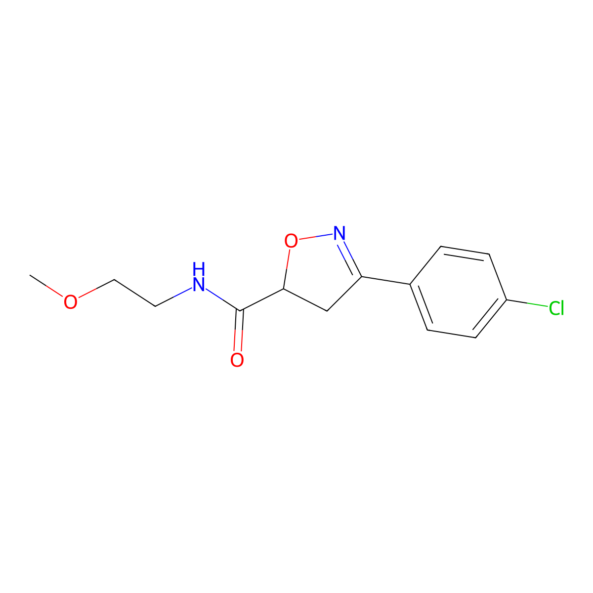 3-(4-chlorophenyl)-N-(2-methoxyethyl)-4,5-dihydro-1,2-oxazole-5-carboxamide molecular structure, CAS 725697-53-0