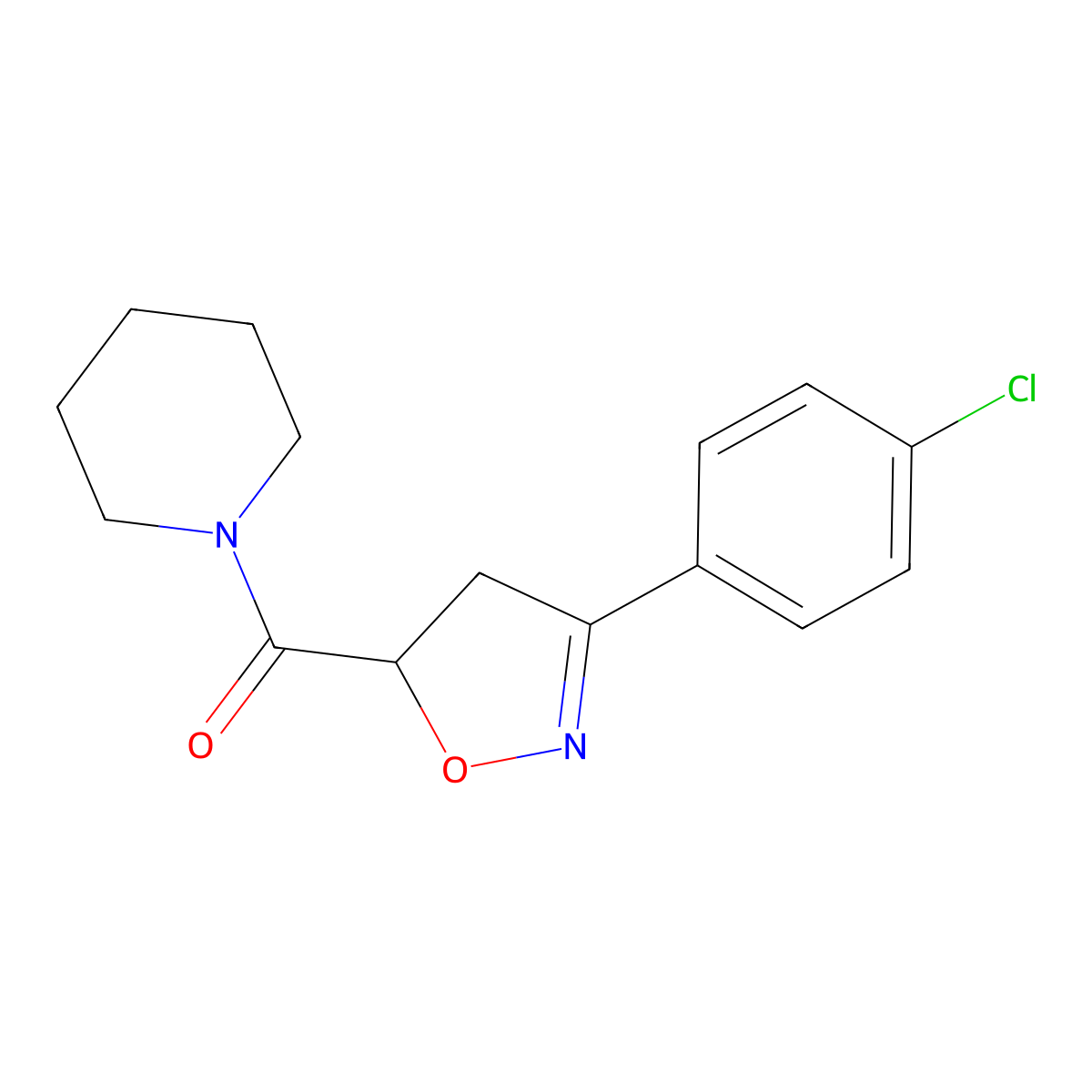 [3-(4-Chlorophenyl)-4,5-dihydro-1,2-oxazol-5-yl]-piperidin-1-ylmethanone molecular structure, CAS 725697-55-2