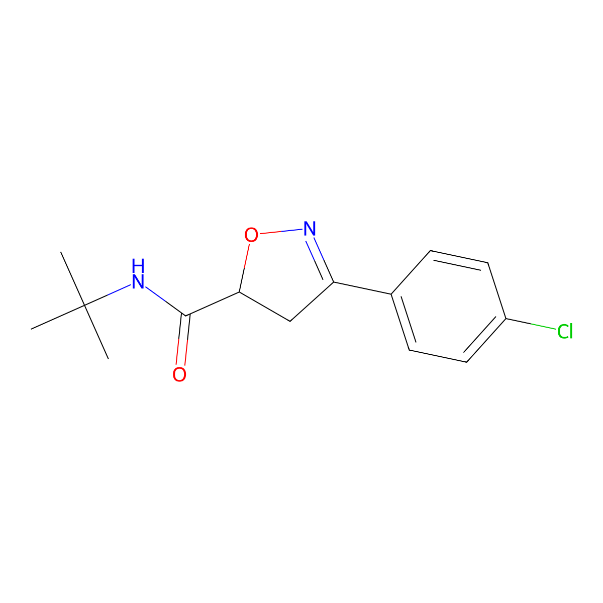 N-(tert-butyl)-3-(4-chlorophenyl)-4,5-dihydro-5-isoxazolecarboxamide molecular structure, CAS 725697-57-4