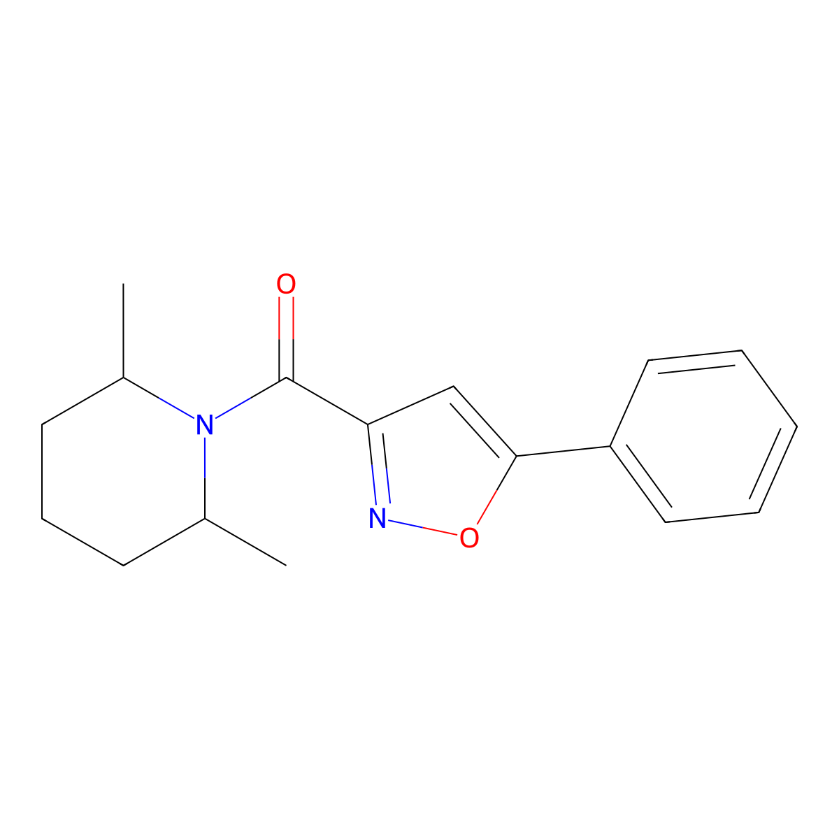 2,6-Dimethyl-1-[(5-phenyl-3-isoxazolyl)carbonyl]piperidine molecular structure, CAS 725697-81-4