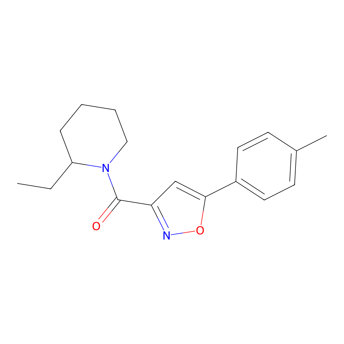 (2-Ethylpiperidin-1-yl)-[5-(4-methylphenyl)-1,2-oxazol-3-yl]methanone molecular structure, CAS 725697-98-3