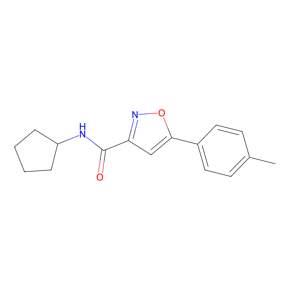 N-cyclopentyl-5-(4-methylphenyl)-1,2-oxazole-3-carboxamide molecular structure, CAS 725698-01-1