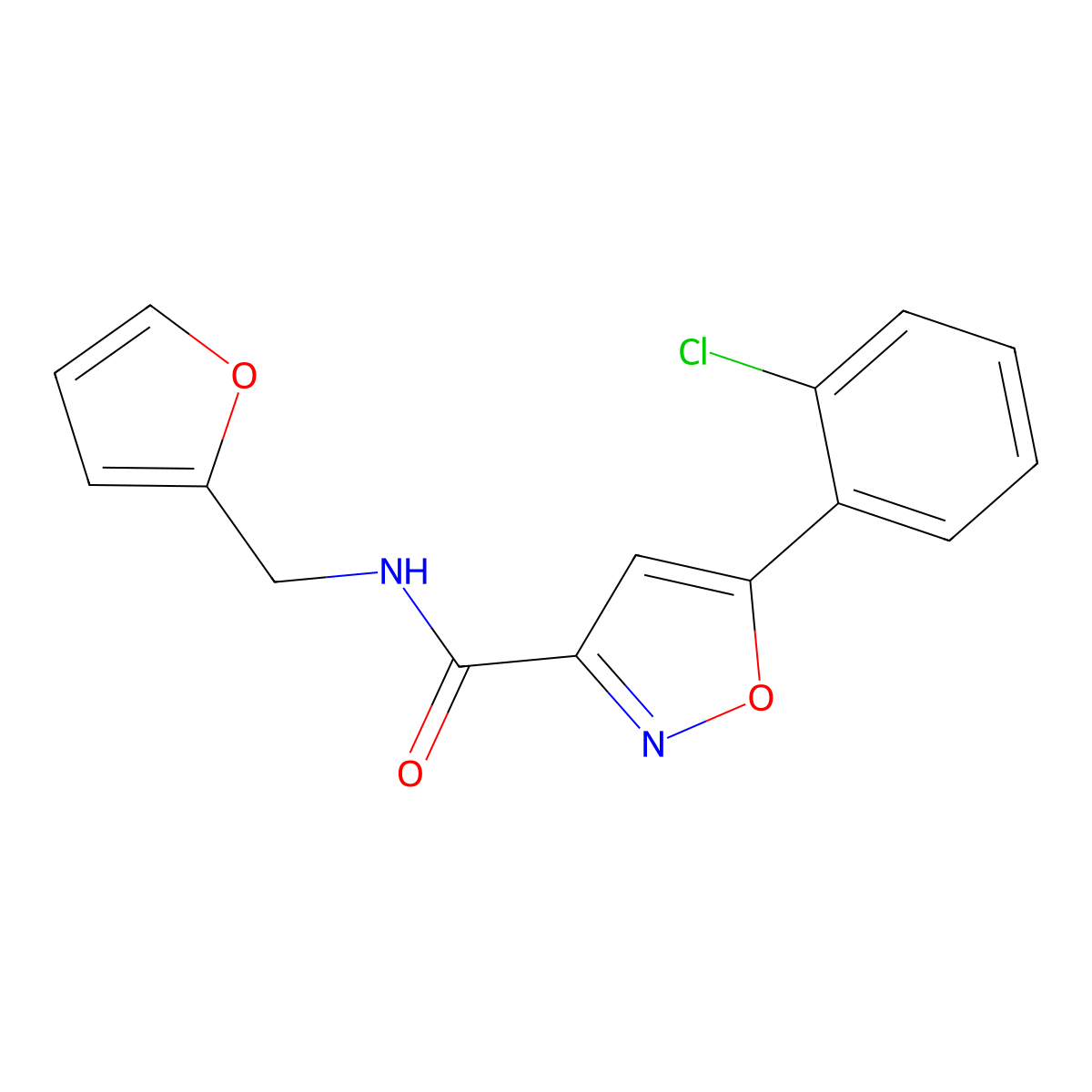 5-(2-chlorophenyl)-N-(furan-2-ylmethyl)-1,2-oxazole-3-carboxamide molecular structure, CAS 725698-25-9