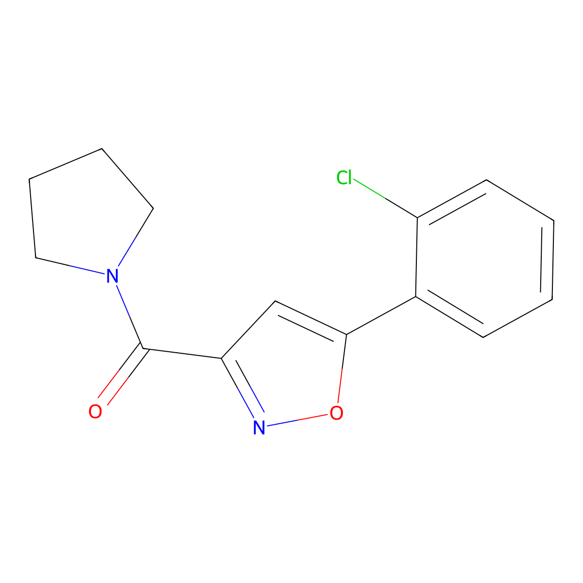 [5-(2-Chloro-phenyl)-isoxazol-3-yl]-pyrrolidin-1-yl-methanone molecular structure, CAS 725698-30-6