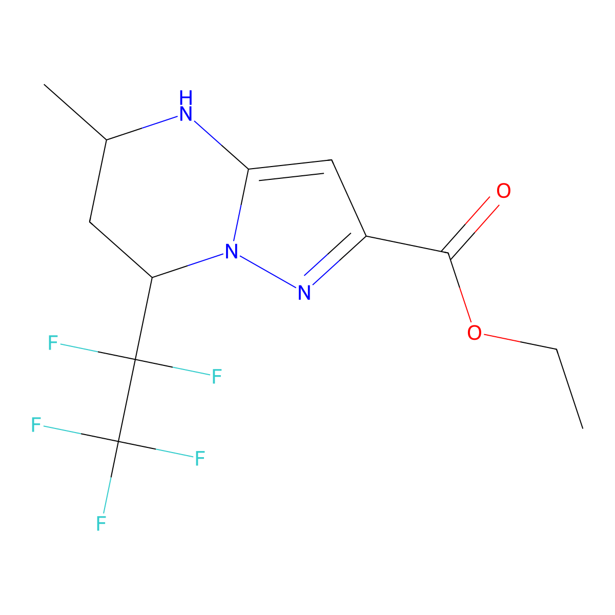 Ethyl 5-methyl-7-(pentafluoroethyl)-4,5,6,7-tetrahydropyrazolo[1,5-a]pyrimidine-2-carboxylate molecular structure, CAS 725699-01-4