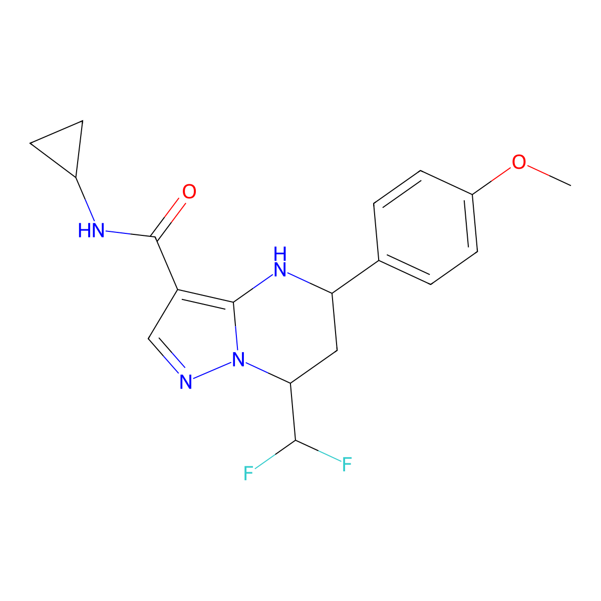 N-cyclopropyl-7-(difluoromethyl)-5-(4-methoxyphenyl)-4,5,6,7-tetrahydropyrazolo[1,5-a]pyrimidine-3-carboxamide molecular structure, CAS 725699-05-8