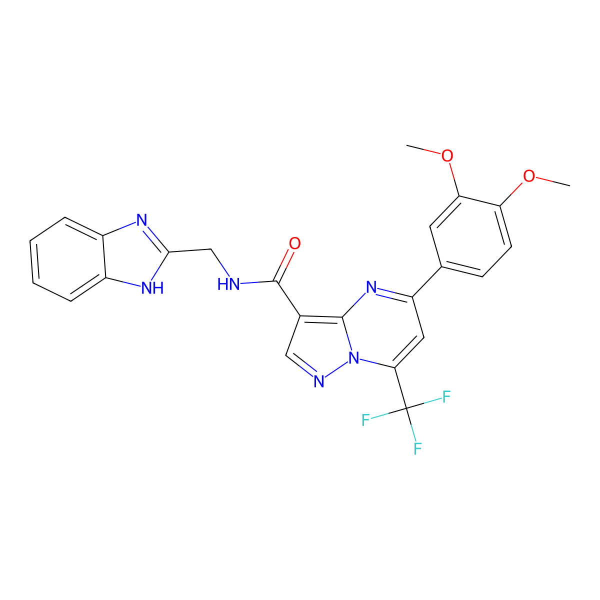 N-(1H-benzimidazol-2-ylmethyl)-5-(3,4-dimethoxyphenyl)-7-(trifluoromethyl)pyrazolo[1,5-a]pyrimidine-3-carboxamide molecular structure, CAS 725699-08-1