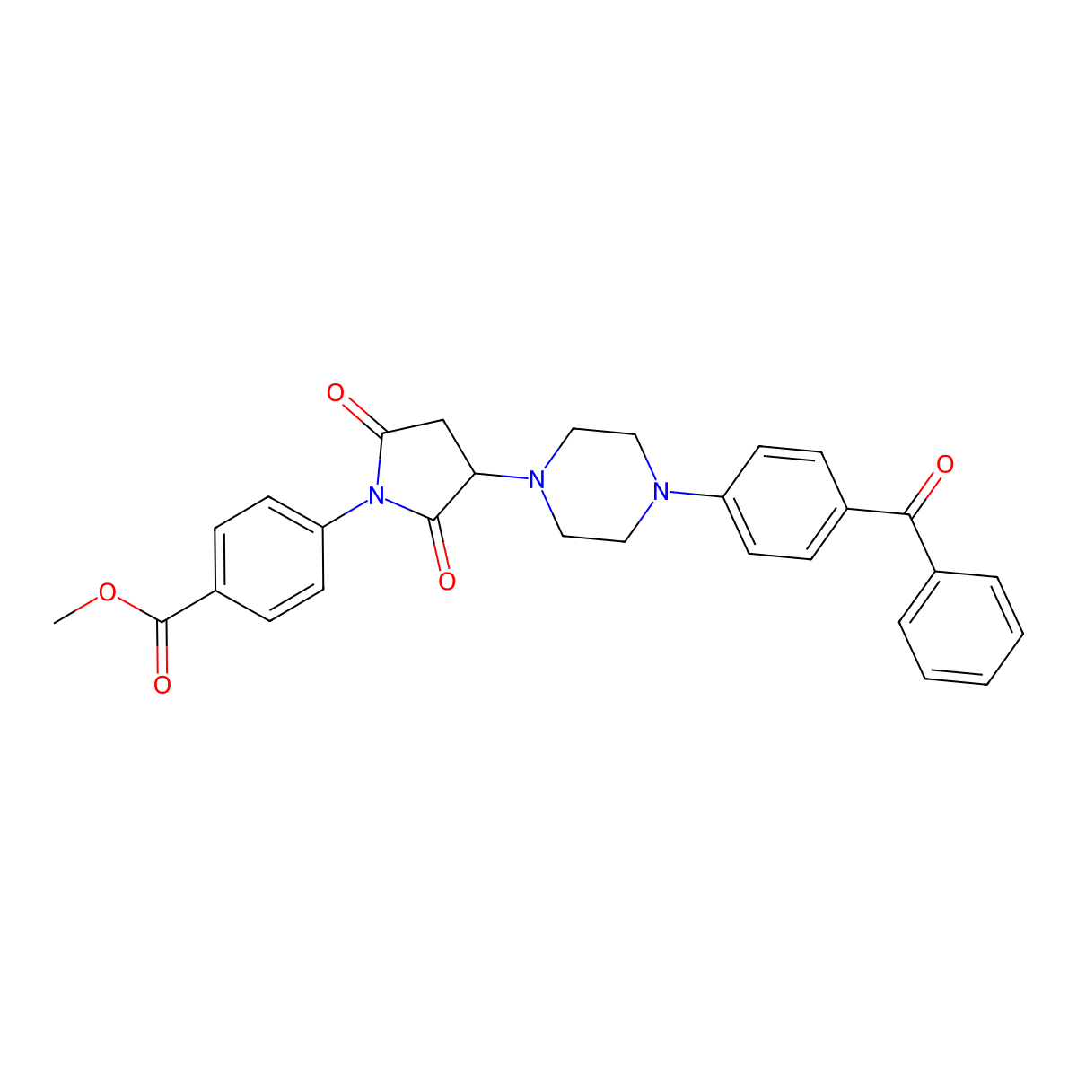 Methyl 4-(2,5-dioxo-3-{4-[4-(phenylcarbonyl)phenyl]piperazin-1-yl}pyrrolidin-1-yl)benzoate molecular structure, CAS 725699-26-3