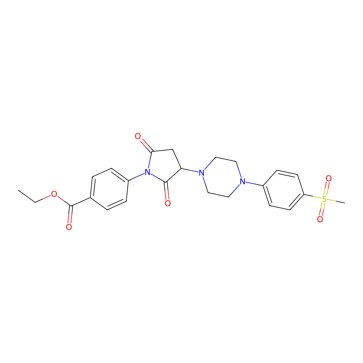 Ethyl 4-(3-{4-[4-(methylsulfonyl)phenyl]piperazin-1-yl}-2,5-dioxopyrrolidin-1-yl)benzoate molecular structure, CAS 725699-93-4