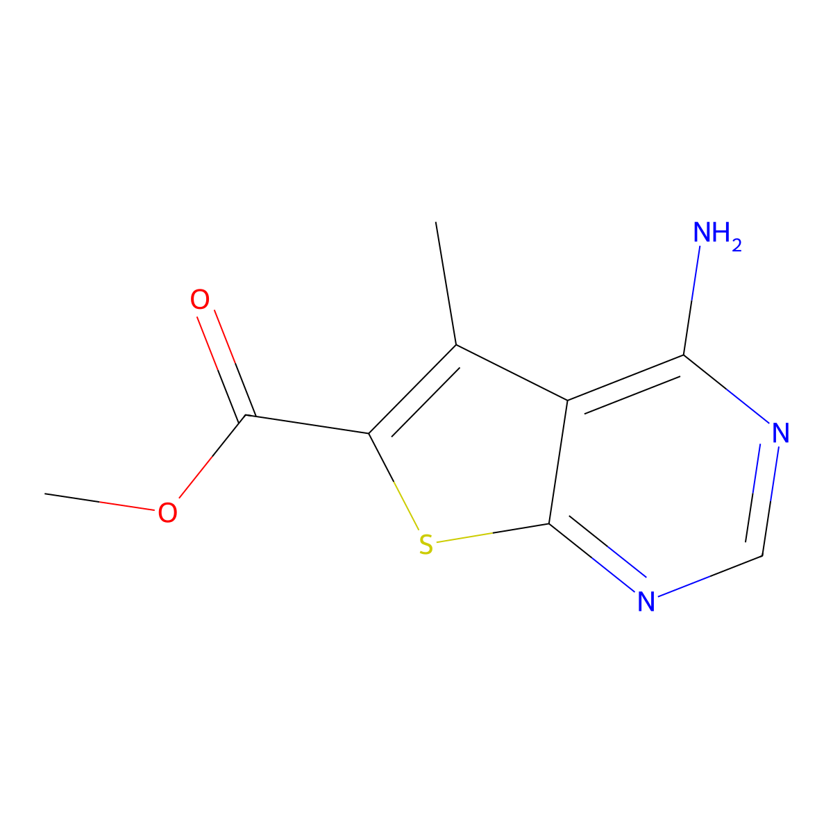 Methyl 4-amino-5-methylthieno[2,3-d]pyrimidine-6-carboxylate molecular structure, CAS 725700-01-6