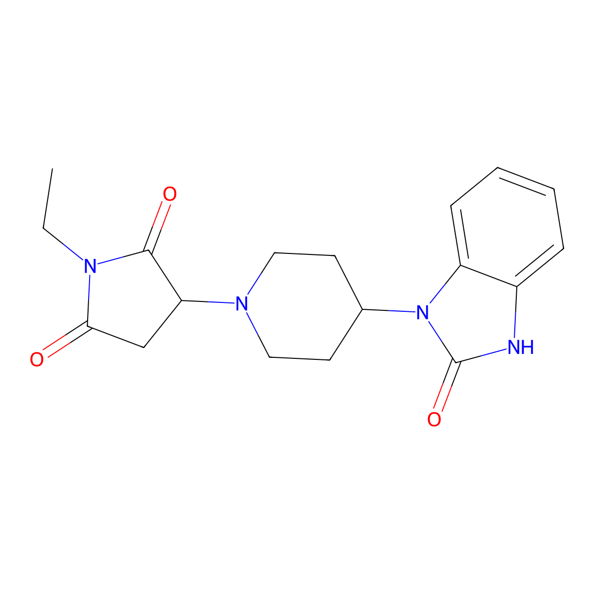 1H-Pyrrole-2,5-dione, 3-[4-(2,3-dihydro-2-oxo-1H-1,3-benzimidazol-1-yl)-1-piperidinyl]-1-ethyldihydro- molecular structure, CAS 725700-56-1