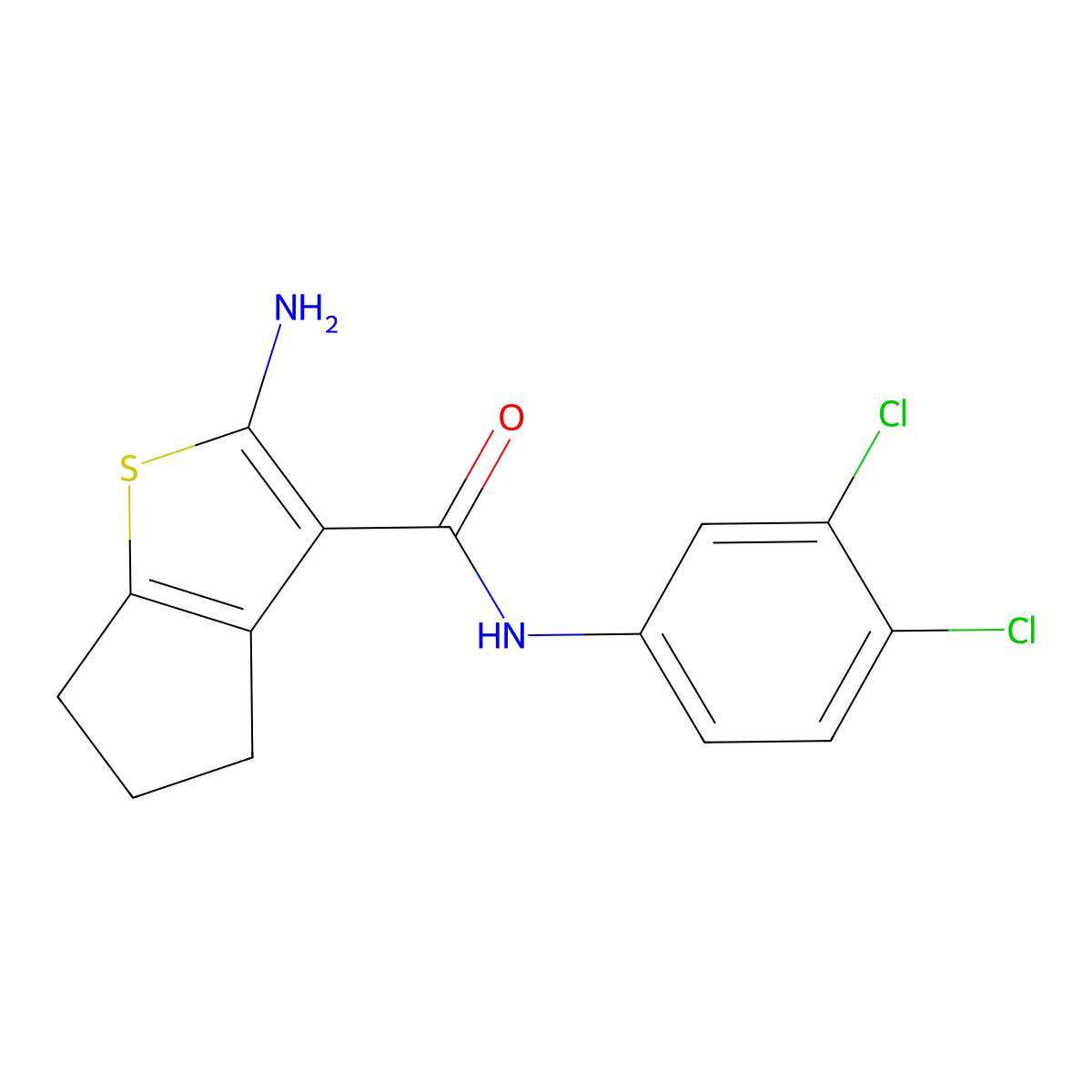 2-amino-N-(3,4-dichlorophenyl)-5,6-dihydro-4H-cyclopenta[b]thiophene-3-carboxamide molecular structure, CAS 725705-43-1
