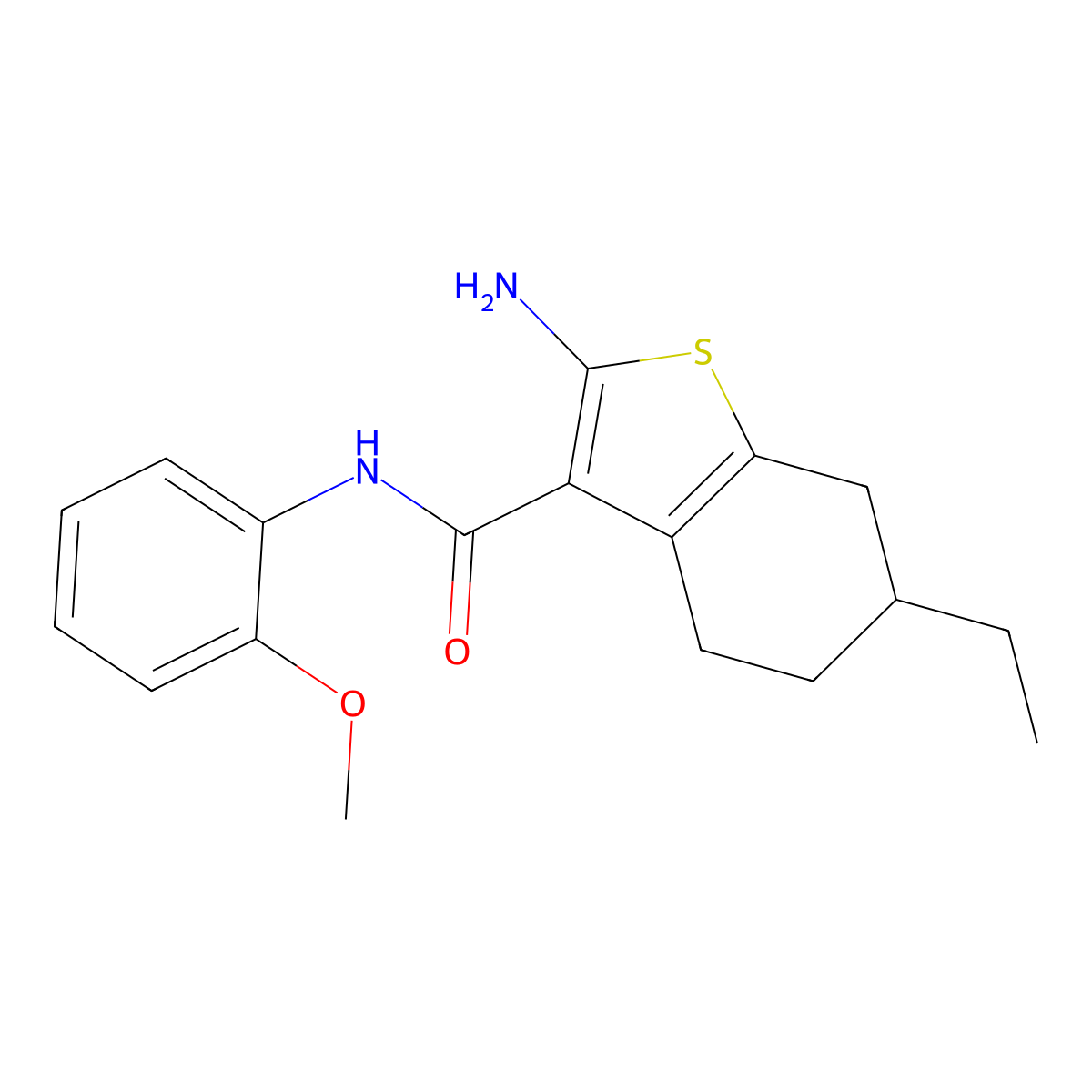 2-amino-6-ethyl-N-(2-methoxyphenyl)-4,5,6,7-tetrahydro-1-benzothiophene-3-carboxamide molecular structure, CAS 725705-44-2