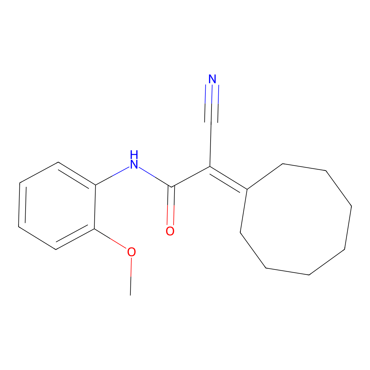 2-cyano-2-cyclooctylidene-N-(2-methoxyphenyl)acetamide molecular structure, CAS 725705-45-3