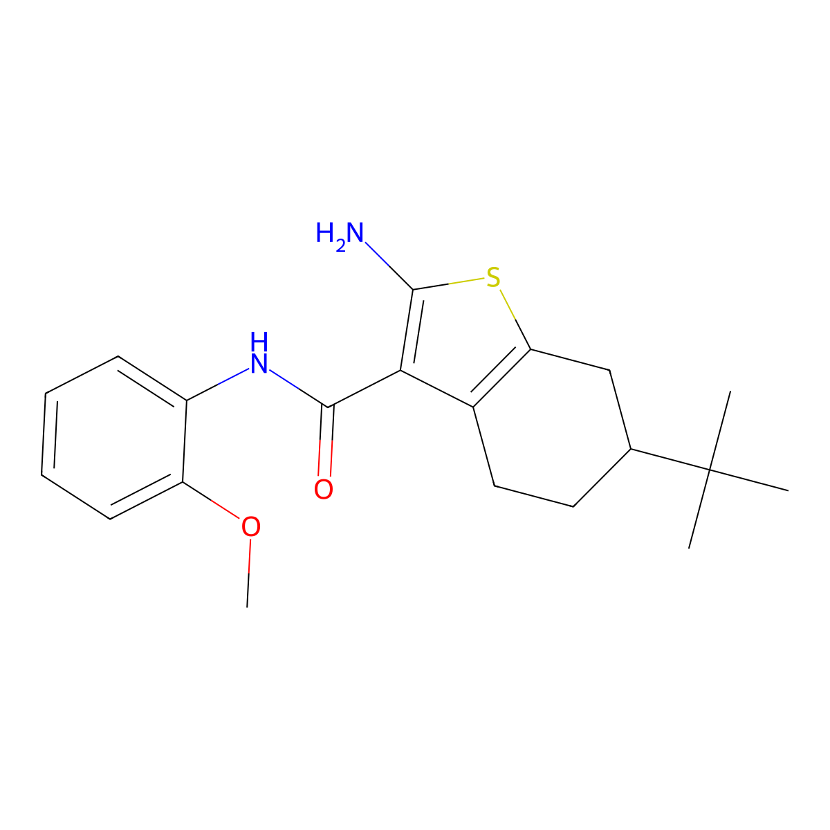 2-amino-6-tert-butyl-N-(2-methoxyphenyl)-4,5,6,7-tetrahydro-1-benzothiophene-3-carboxamide molecular structure, CAS 725705-47-5