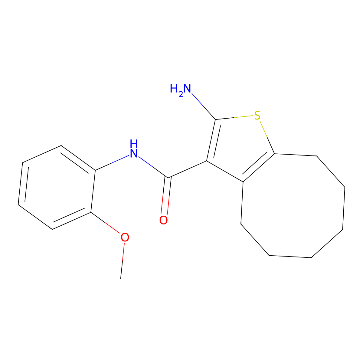 2-amino-N-(2-methoxyphenyl)-4,5,6,7,8,9-hexahydrocycloocta[b]thiophene-3-carboxamide molecular structure, CAS 725705-49-7